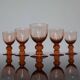 5 vintage pink stemmed antique glasses