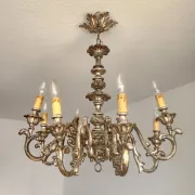 Xl Large Vintage Regency Mid Century Louis XV Baroque Rococo Hand Painted Carved Wood 8 Light Chandelier Floral, Italy, Florence 1920 1950