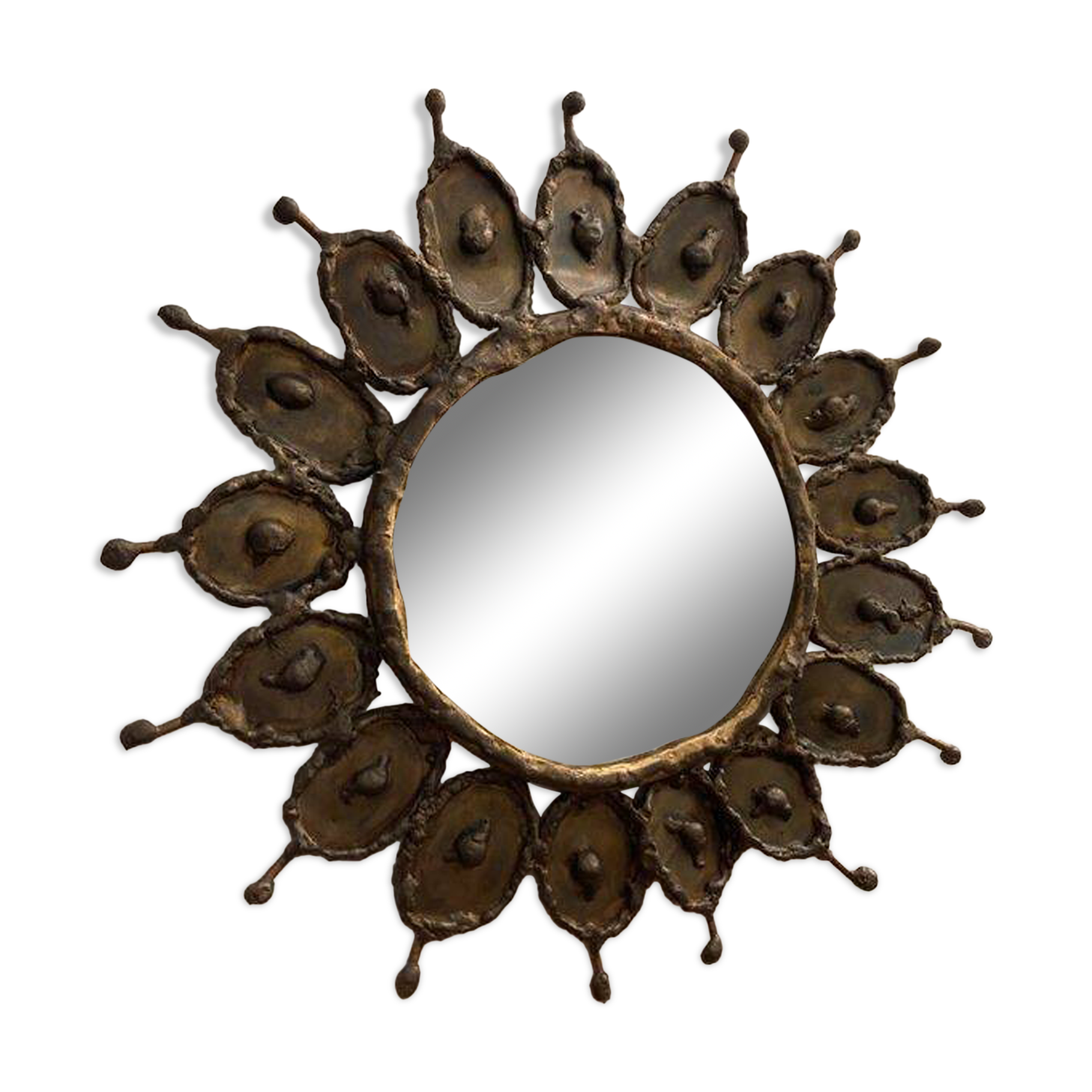 Brutalist brass and copper mirror 1960 design
