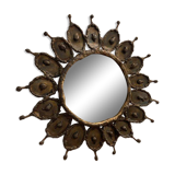 Miroir brutaliste en laiton et cuivre 1960