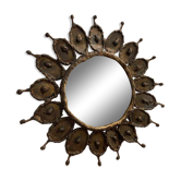 Brutalist brass and copper mirror 1960 design