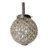 Portuguese Mid Century clear crystal acrylic tall hanging lamp for high ceilings, 1960s