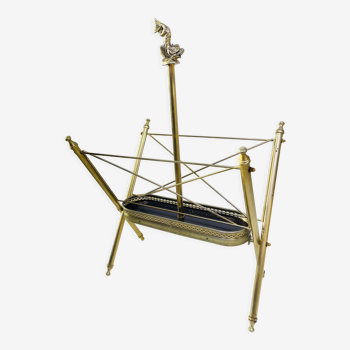 Vintage magazine rack, Neo classical brass dolphine rack