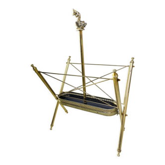 Vintage magazine rack, Neo classical brass dolphine rack