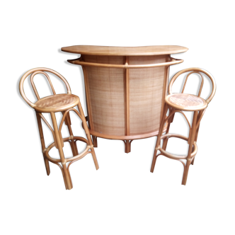 Rattan bar with two stools