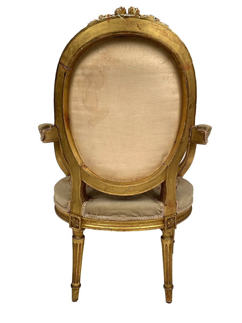 Louis XVI style gilded wood armchair, late 19th or early 20th century