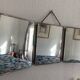 Vintage 1930s triptych barber mirror faux shagreen brown - 30 x 77 cm