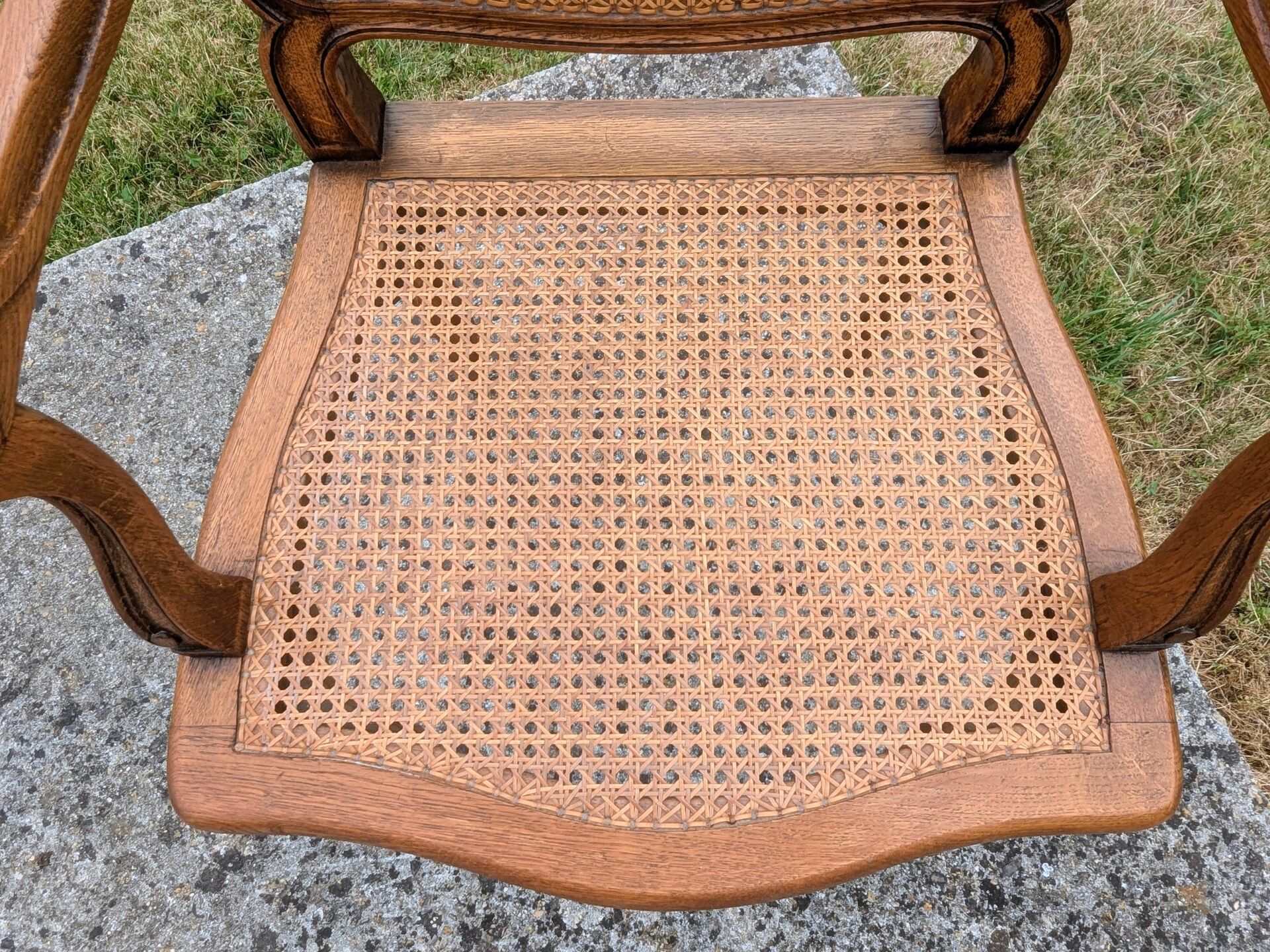Antique Louis XV Style Armchair 20th Century Oak Caning Office Living Room