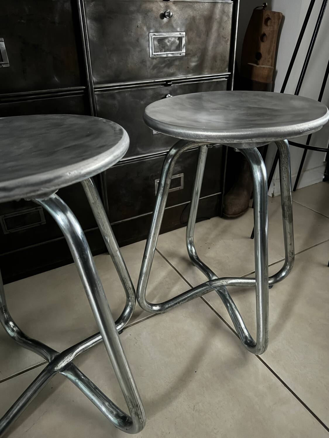 Vintage aluminium cast stools