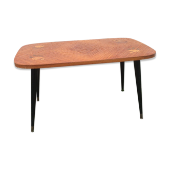 Table low vintage black wood and brass
