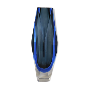 Vase bleu des années 1960 par Flavio poli pour seguso. Fabriqué en Italie