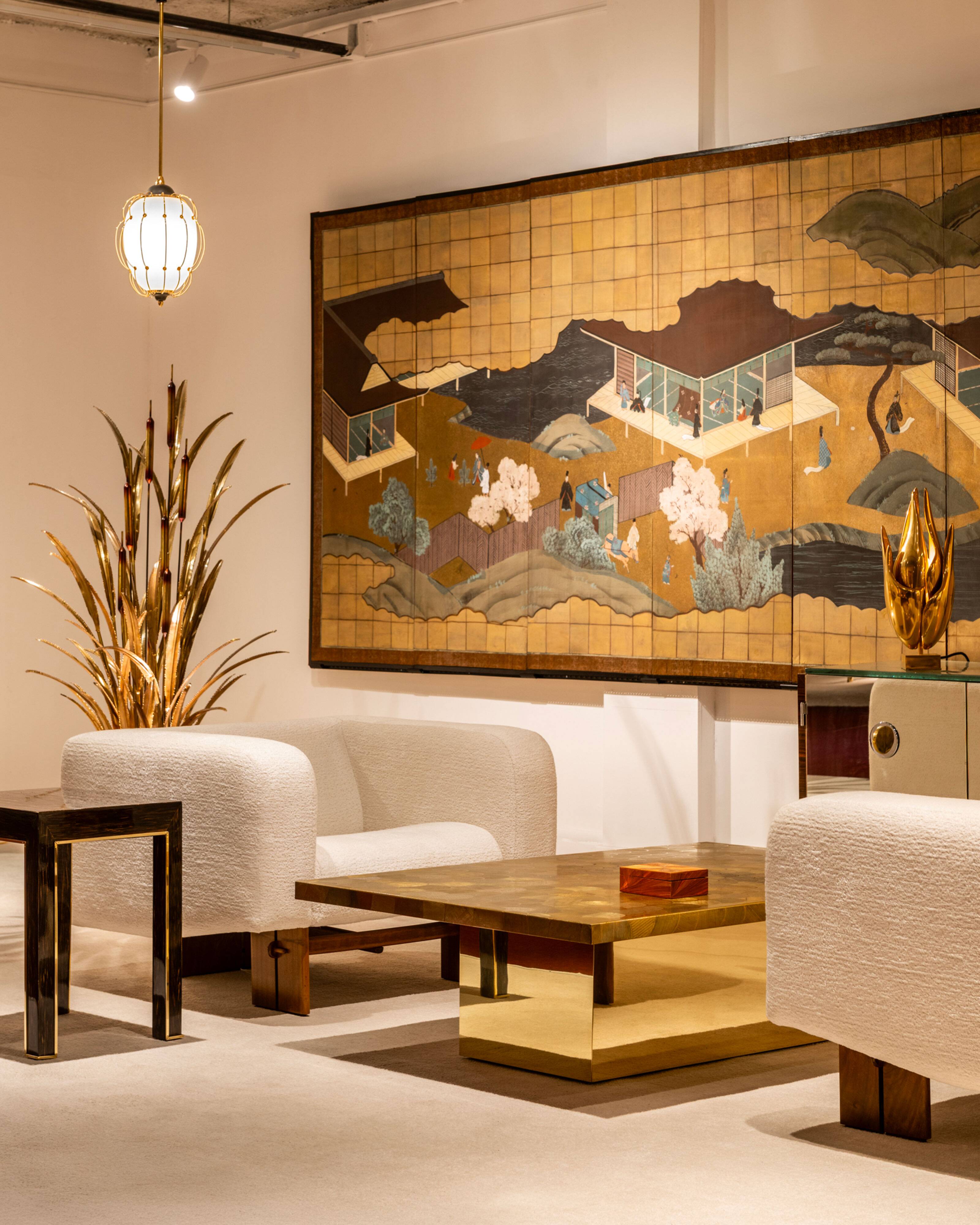 Japanese six-panel Byobu screen on paper, Edo period, 19th century