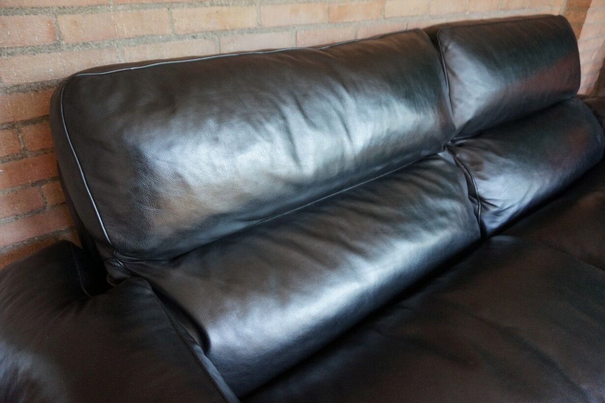 Black Leather Sofa by Tito Agnoli for Poltrona Frau, Italy, 1980s