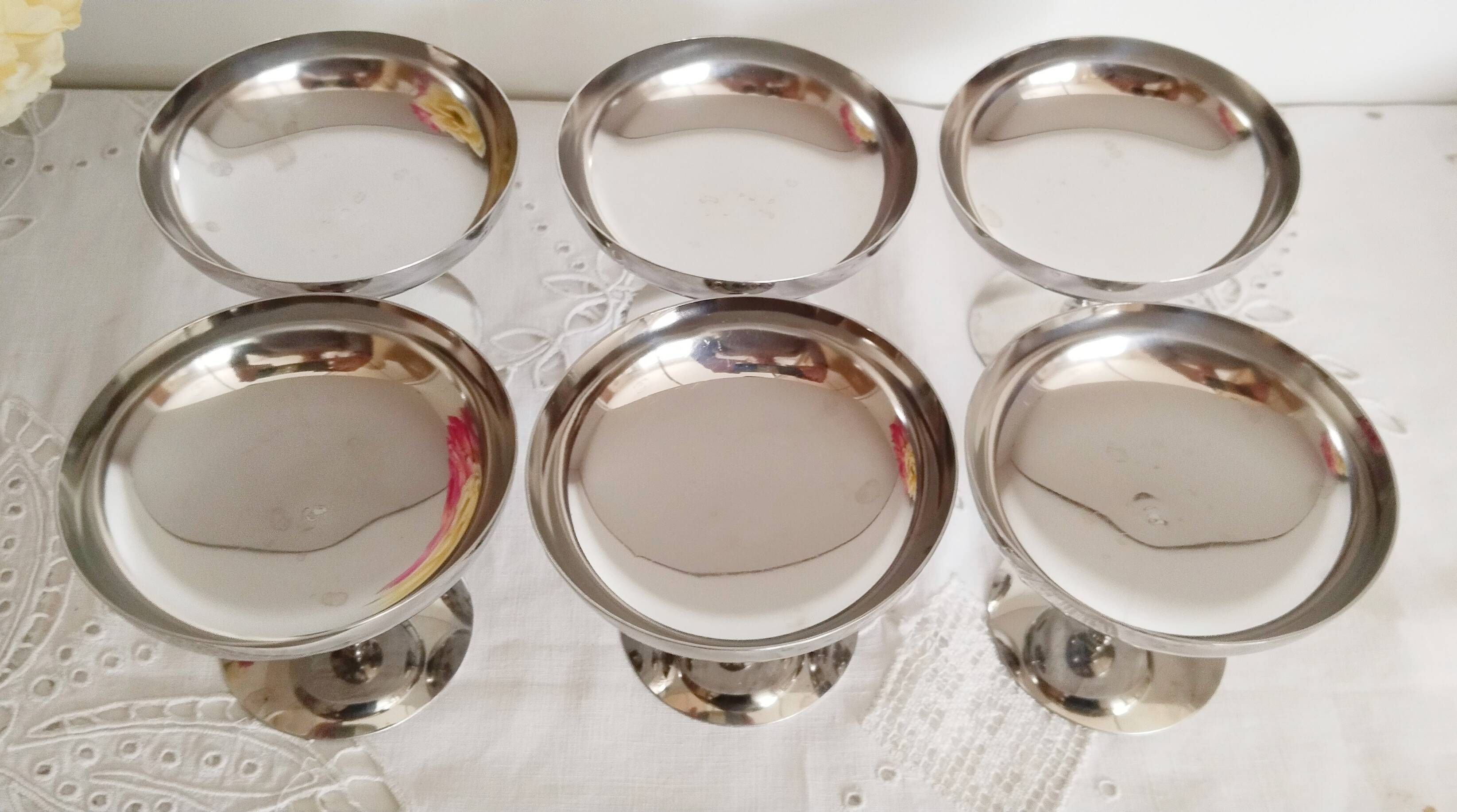 Set of 6 vintage ice cream cups on foot, in 18/10 stainless steel (ref 18)
