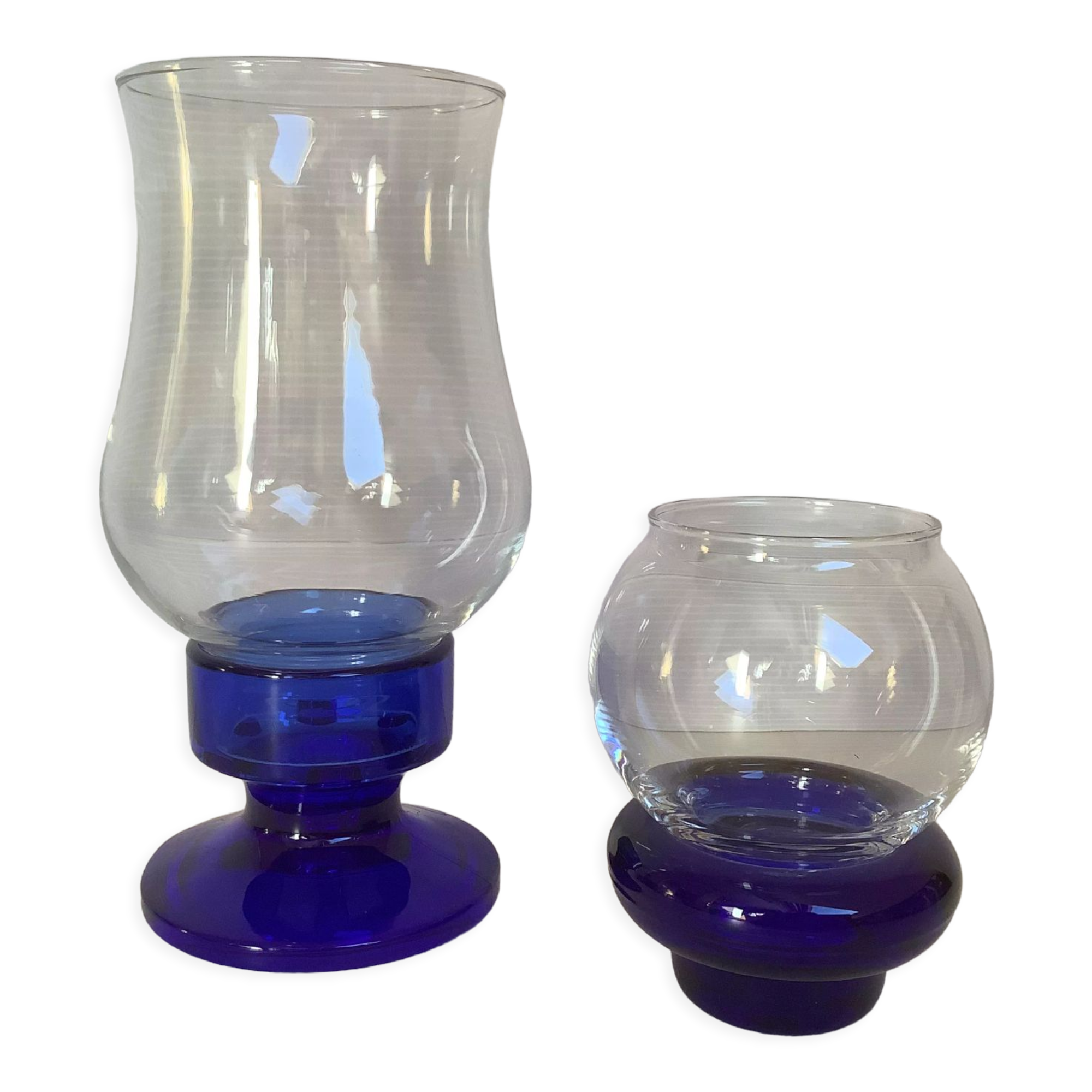 Paire de bougeoirs bleu cobalt en verre