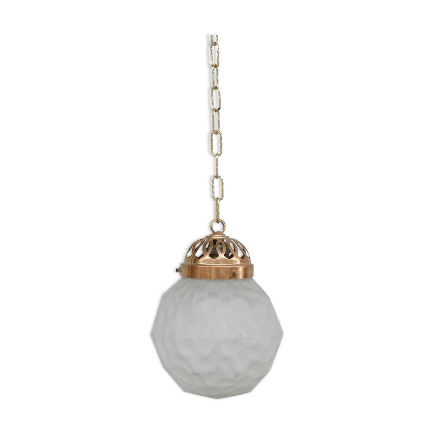 Brass and etched glass french pendant light