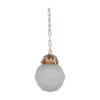 Brass and etched glass french pendant light