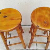 Pair of vintage high pine bar stools