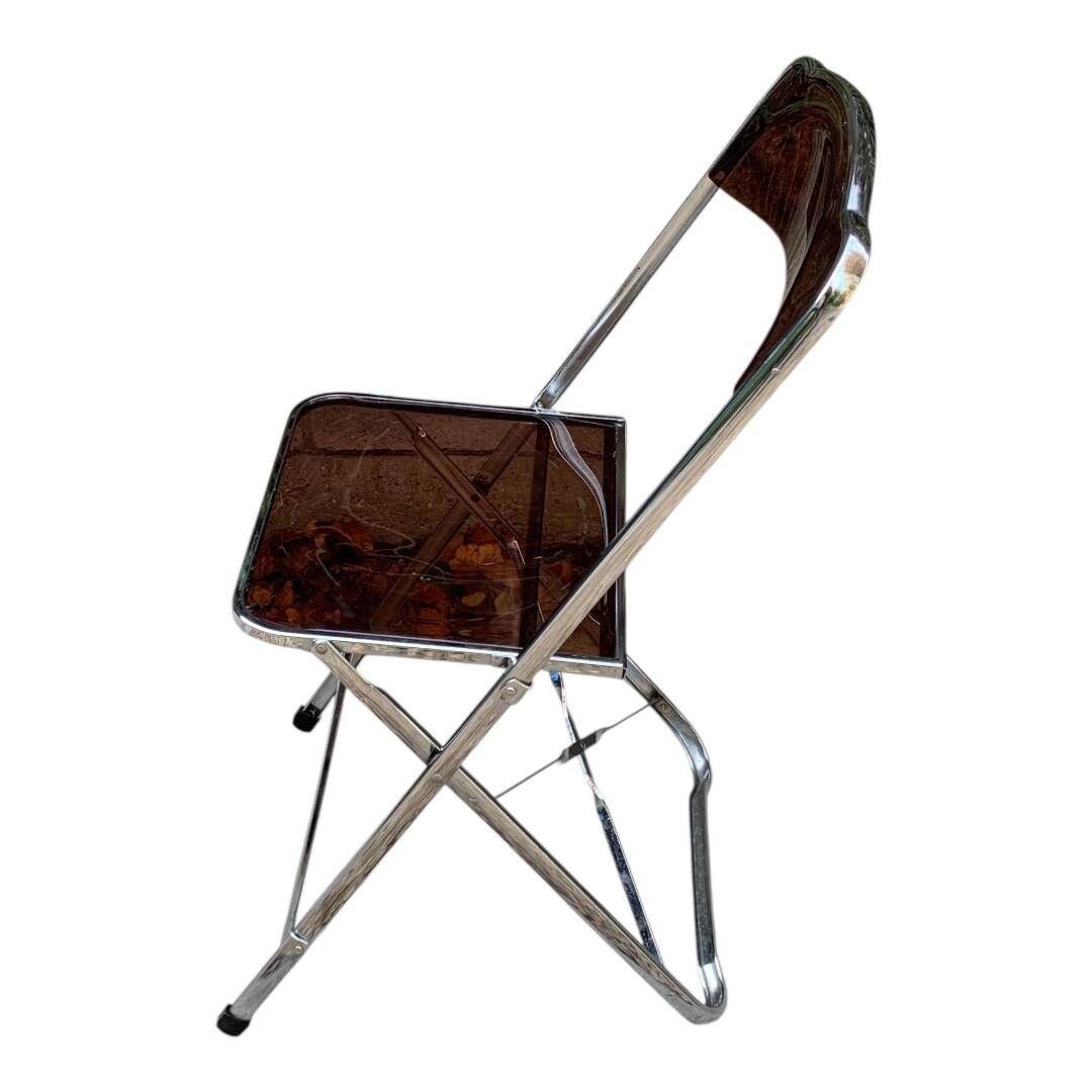 6 chaises pliantes en Plexiglas fumé et métal chrome Chaisor 1970
