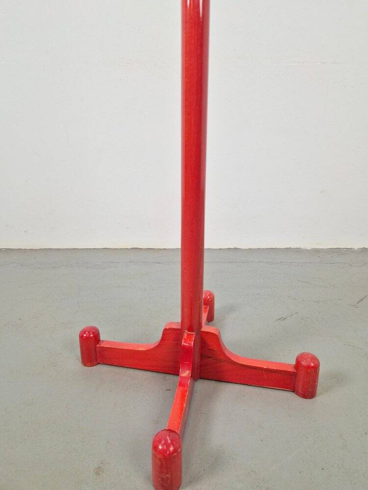 Postmodern Red Stained Beech Coat Rack with Balls, Italy, 1970s