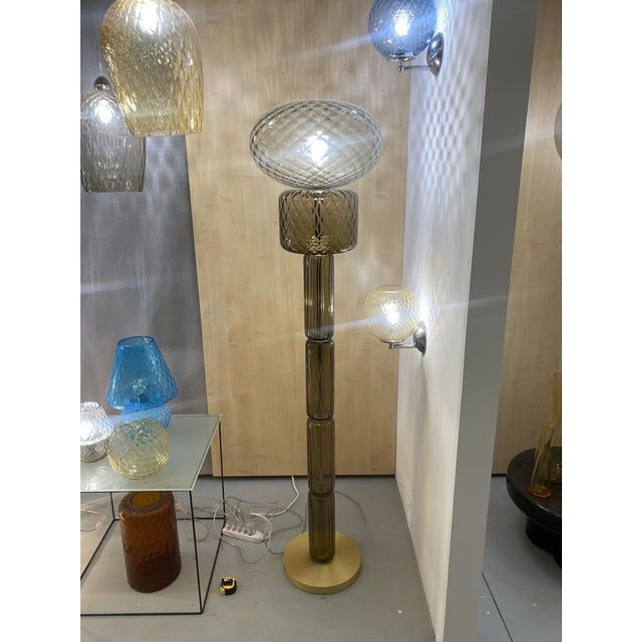 Contemporary "Ballotton" Fumè and Grey Murano Glass Floor Lamp