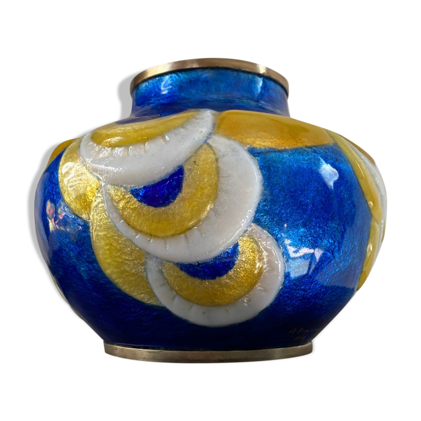 Azar Laguionie modernist art deco vase in Limoges enamels