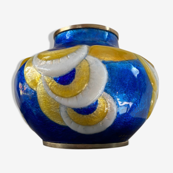 Azar Laguionie modernist art deco vase in Limoges enamels