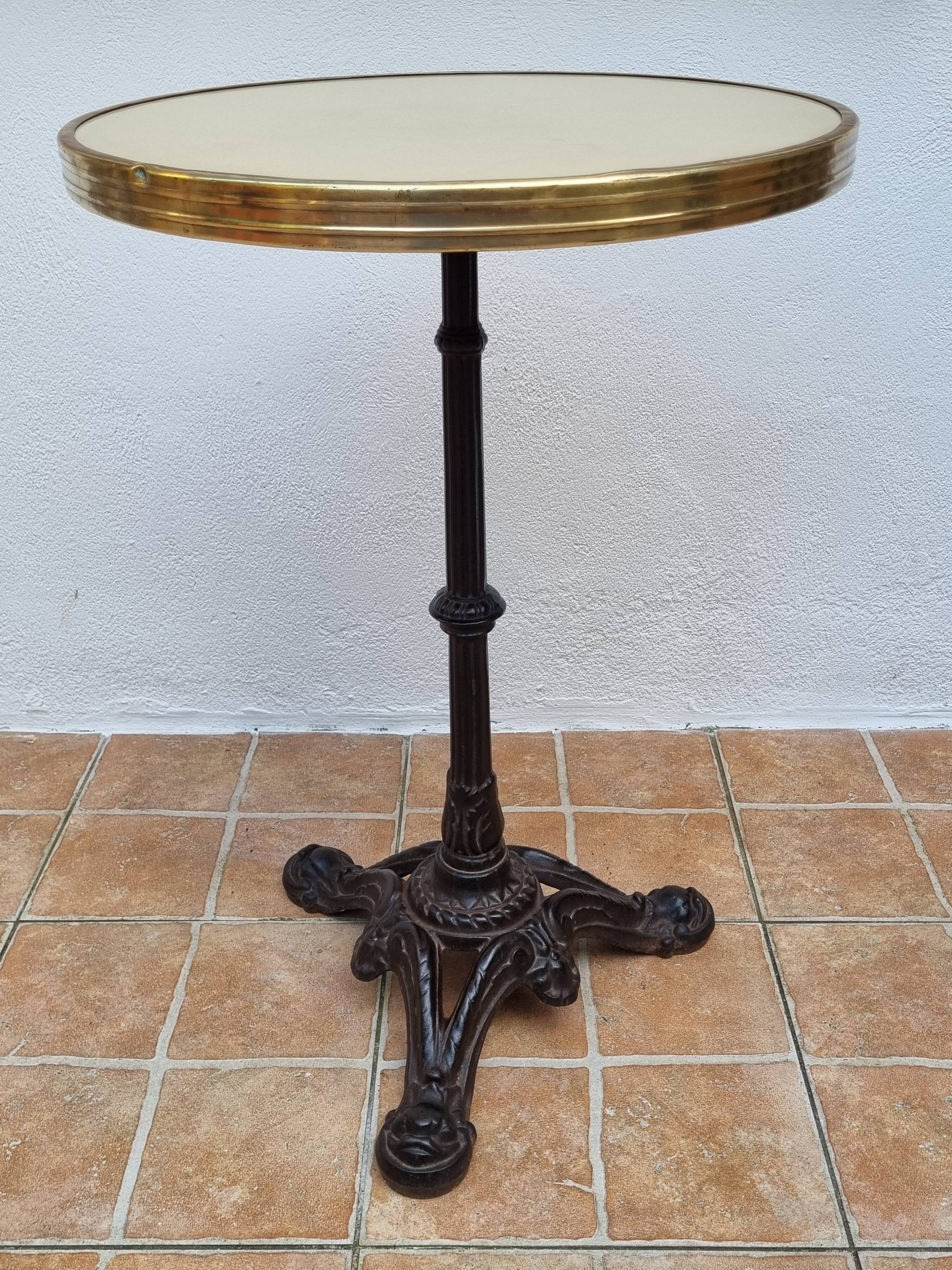 Antique 50s tripod bistro table, cream, 74 cm