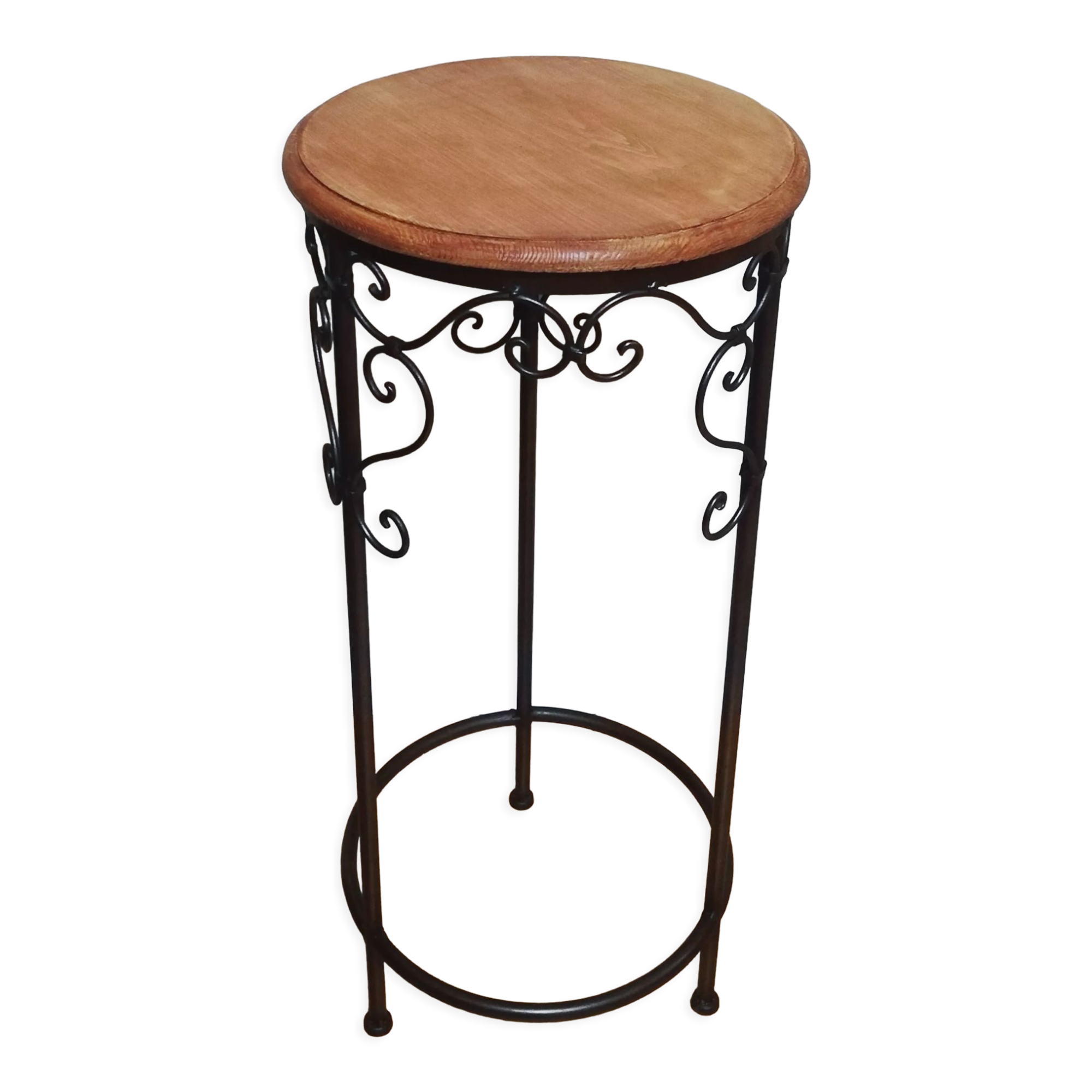 Pedestal table in wrought iron and wood