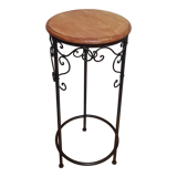 Pedestal table in wrought iron and wood