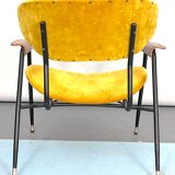 Vintage yellow velvet chair by Gastone Rinaldi for Rima. Italy 1950s