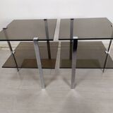 Vintage chrome smoked glass side tables