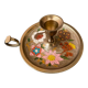 Bougeoir vintage en laiton et peintures florales