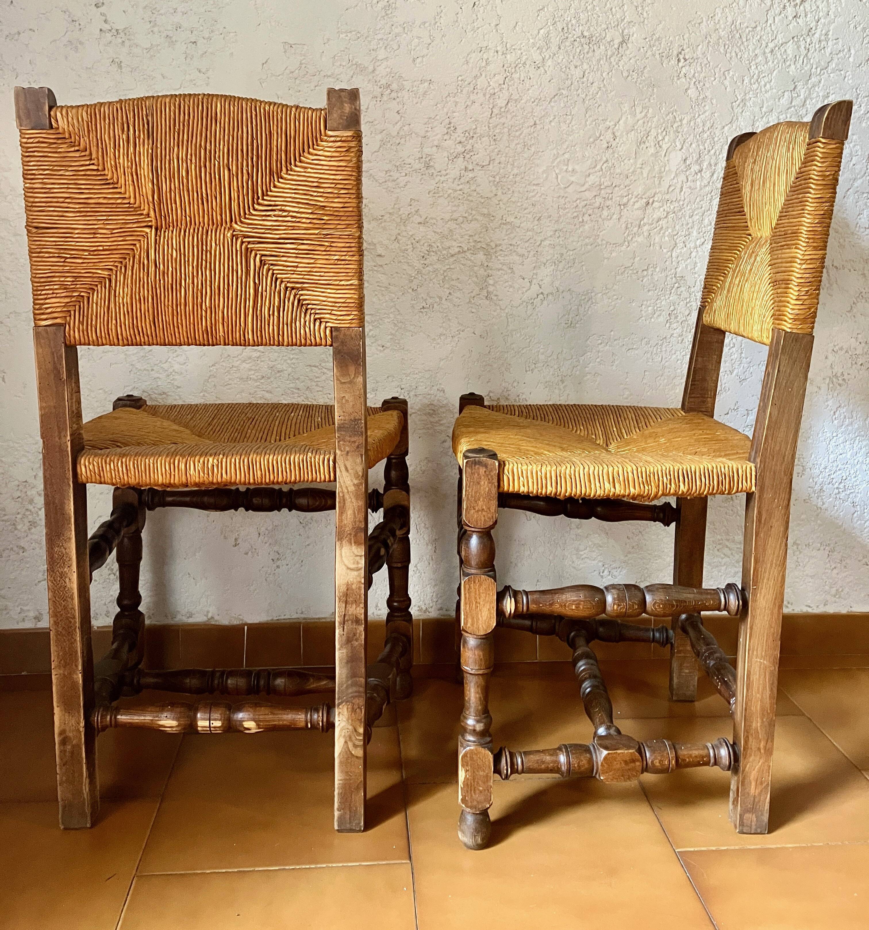 Lot de 4 Chaises en jonc et Bois