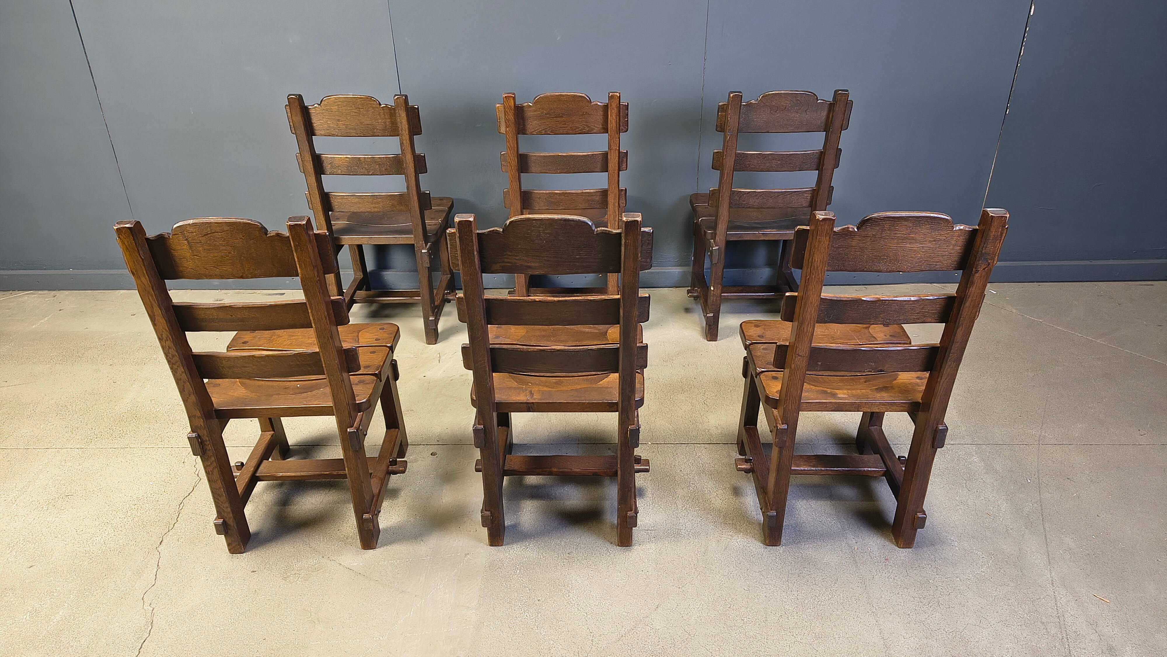 Vintage brutalist dining chairs, set of 6 - 1960s