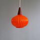 Teak and orange opaline suspension, Scandinavian style, 1960.
