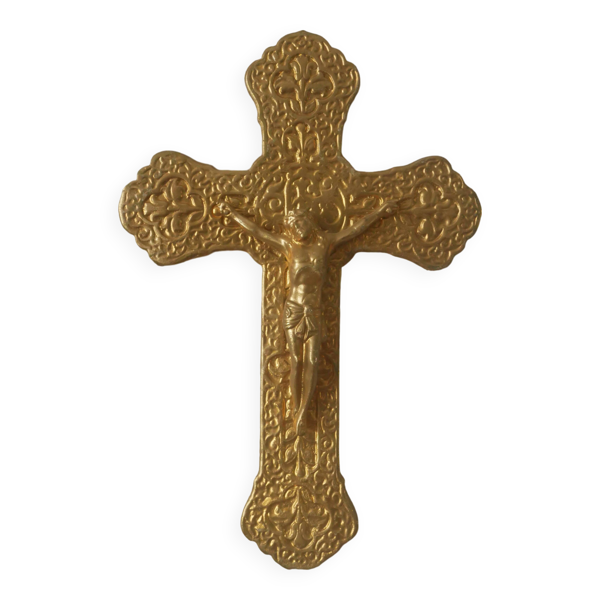 Crucifix in gold metal collection antique religious object decoration country baroque cross