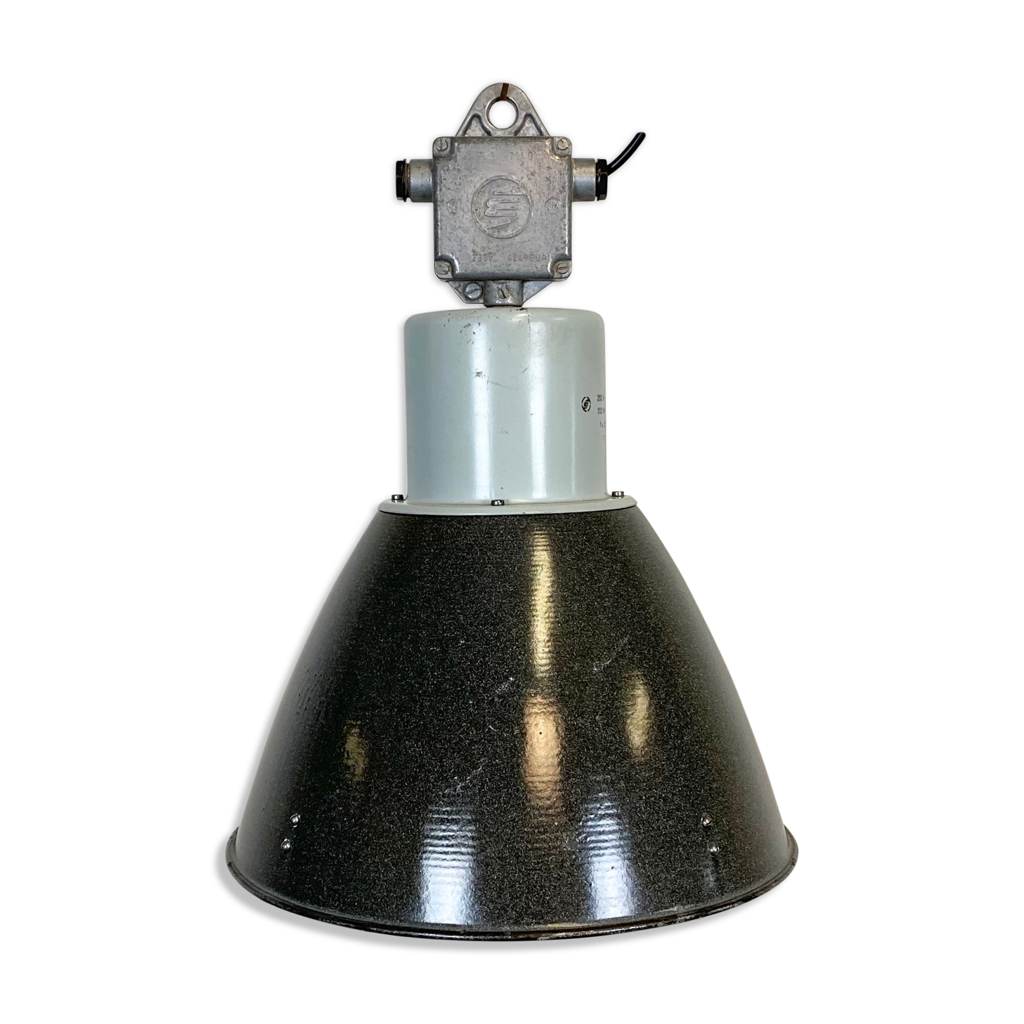 Industrial grey enamel factory lamp, 1960s