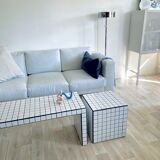 Coffee table tiles mosaic white joint black