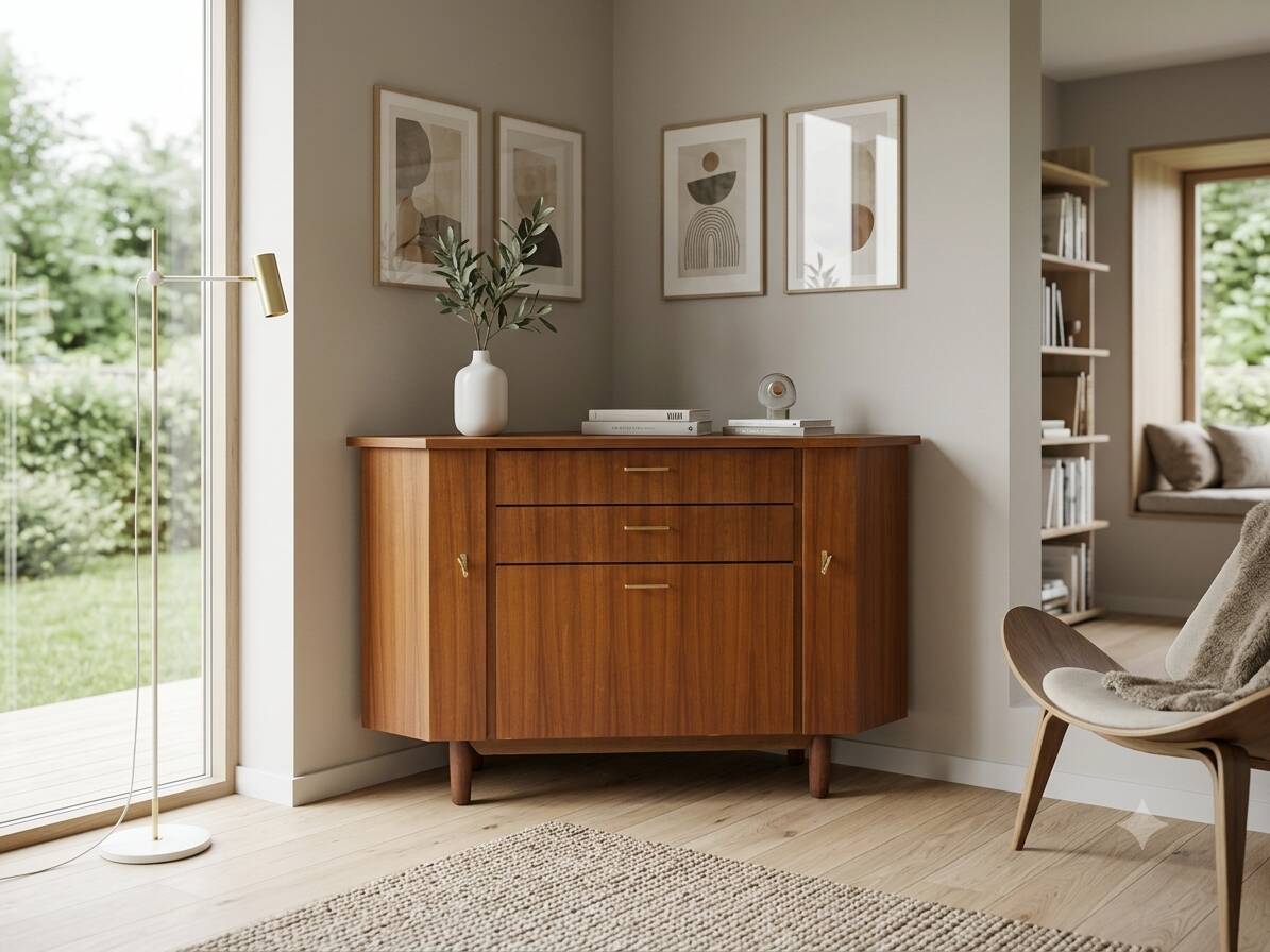 Scandinavian corner unit in teak from the 1960s.
