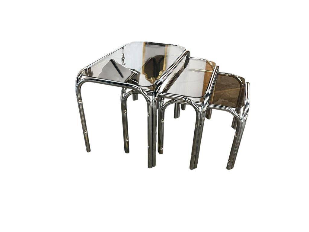 Set of 3 vintage chrome nesting tables / side tables.