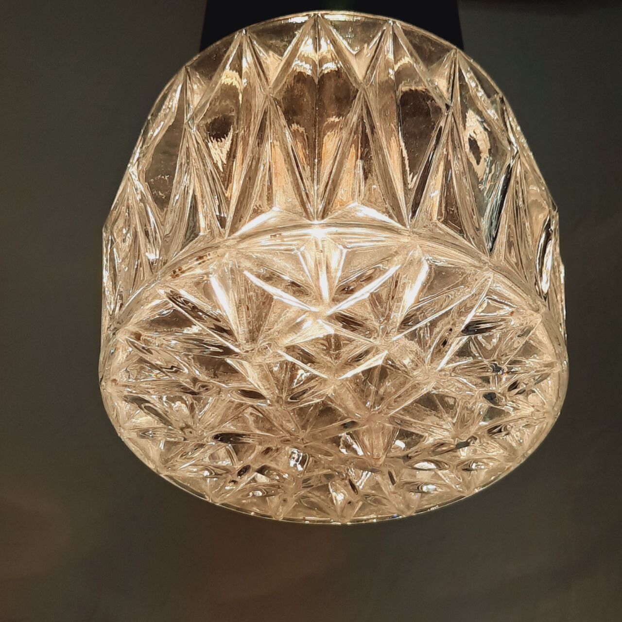 Three vintage suspension lamps, copper aluminum and glass