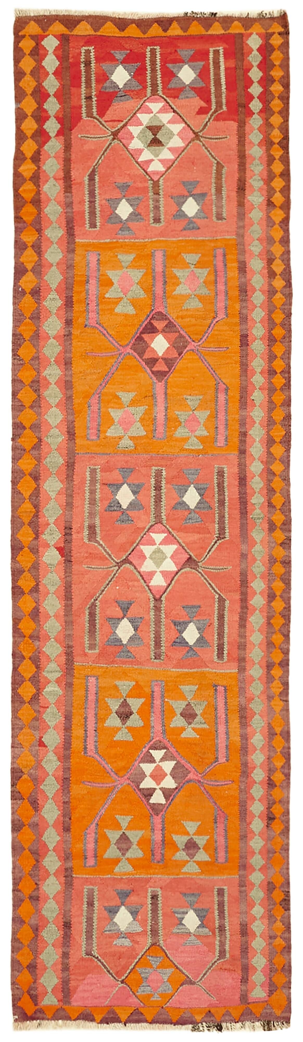 Turkish Handwoven Vintage Herki Kilim 105 cm x 355 cm