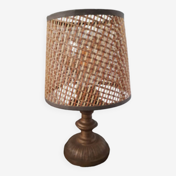 Lampe métallique vintage avec son abat-jour canné