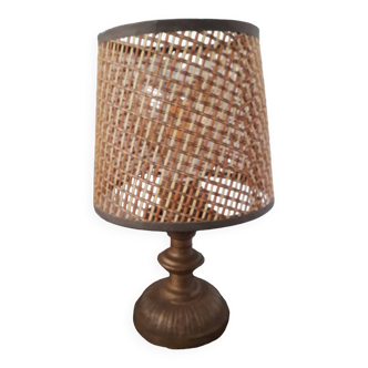 Lampe métallique vintage avec son abat-jour canné