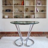 80s space age round chrome and glass table