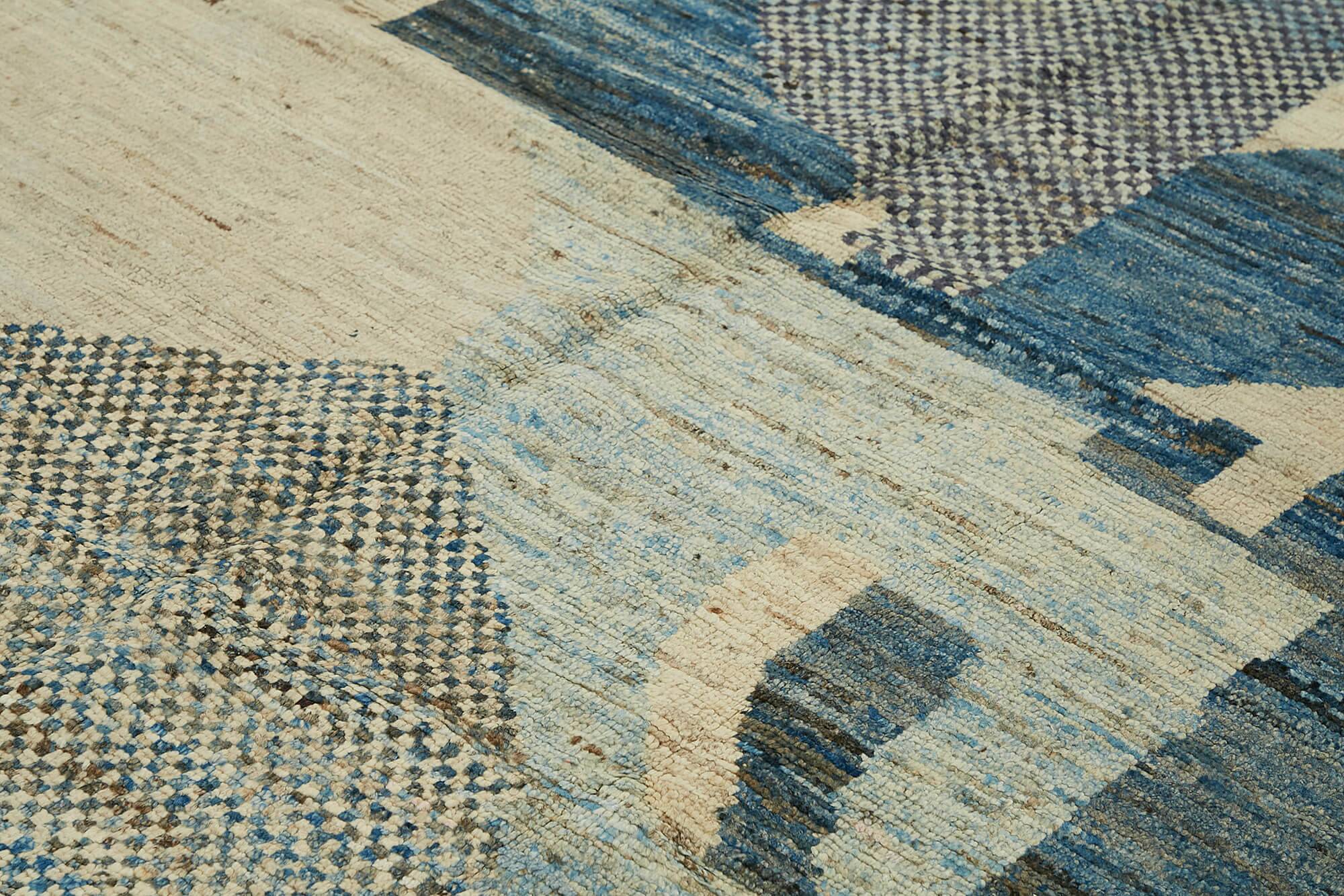 Handwoven Turkish Rustic 275 cm x 365 cm Blue Wool Carpet