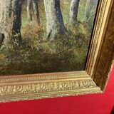 École de Barbizon signée, huile sur toile du 19e siècle représentant un paysage