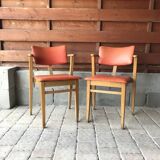 Red Art Deco office chair in wood, Lajos Kozma style, 1940s.