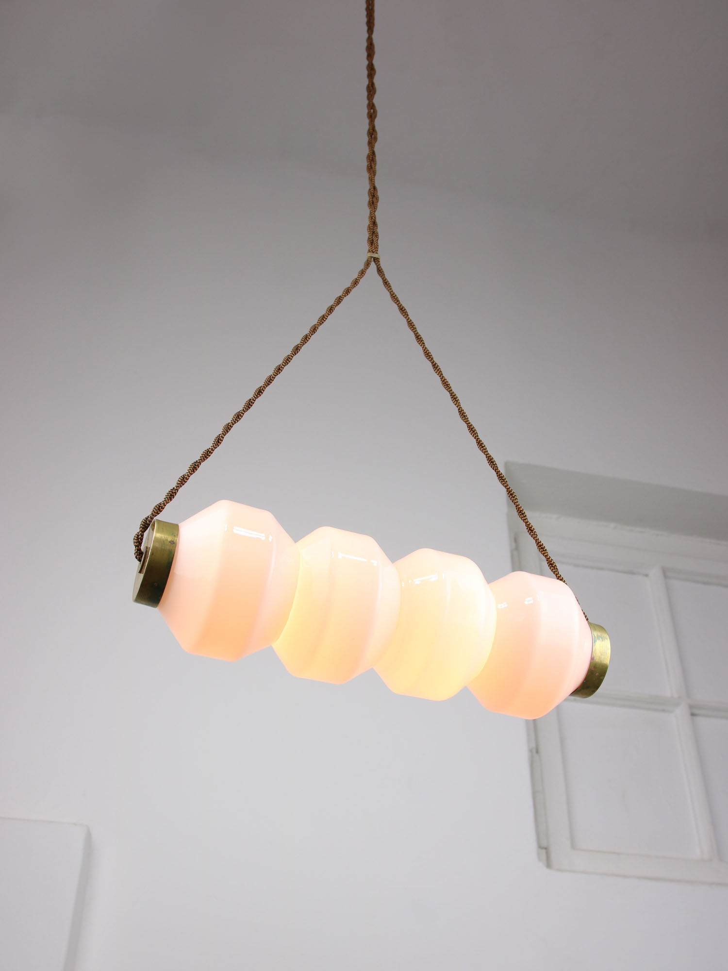 Mid-century opaline & brass pendant lamp